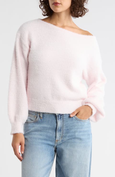 Eyelash Knit Off-the-Shoulder Sweater