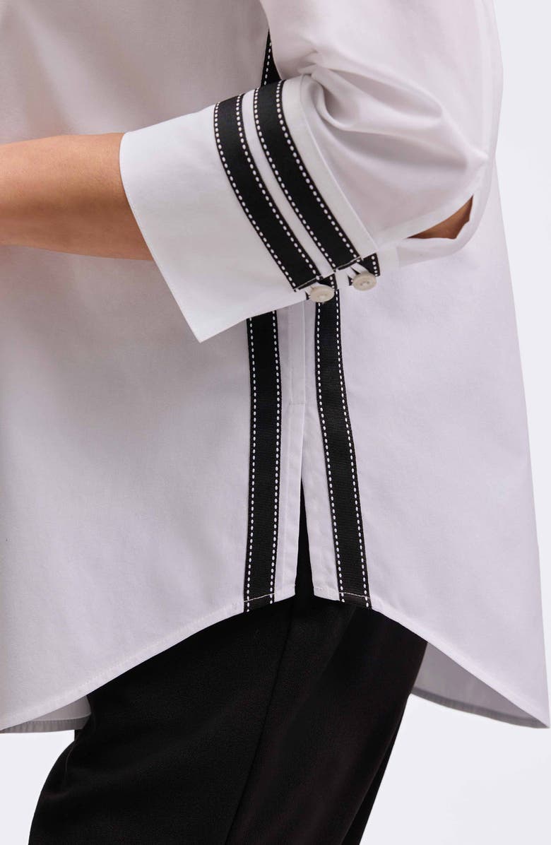 Foxcroft Brooke Grosgrain Trim Button-Up Shirt, Alternate, color, White