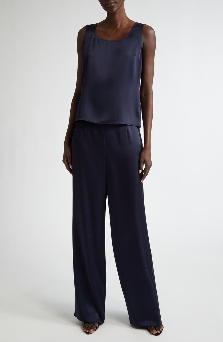 ST. JOHN Collection Liquid Satin Round Neck Shell, Alternate, color, Midnight