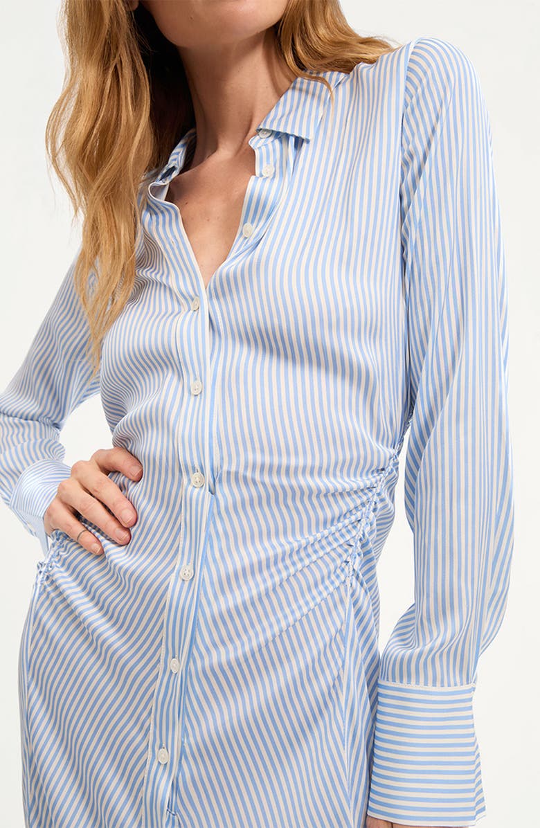 Veronica Beard Lex Stripe Long Sleeve Silk Blend Shirtdress, Alternate, color, Dark Bluebell/ Off White