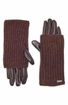 Faux Leather Ribbed Knit Gloves