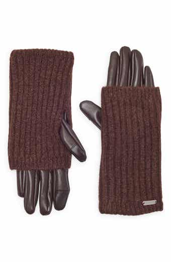 Faux Leather Ribbed Knit Gloves