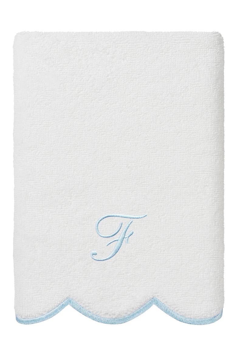 Adornia Scallop Personalized 3-Piece Towel Set, Alternate, color, WHITE/ BLUE F