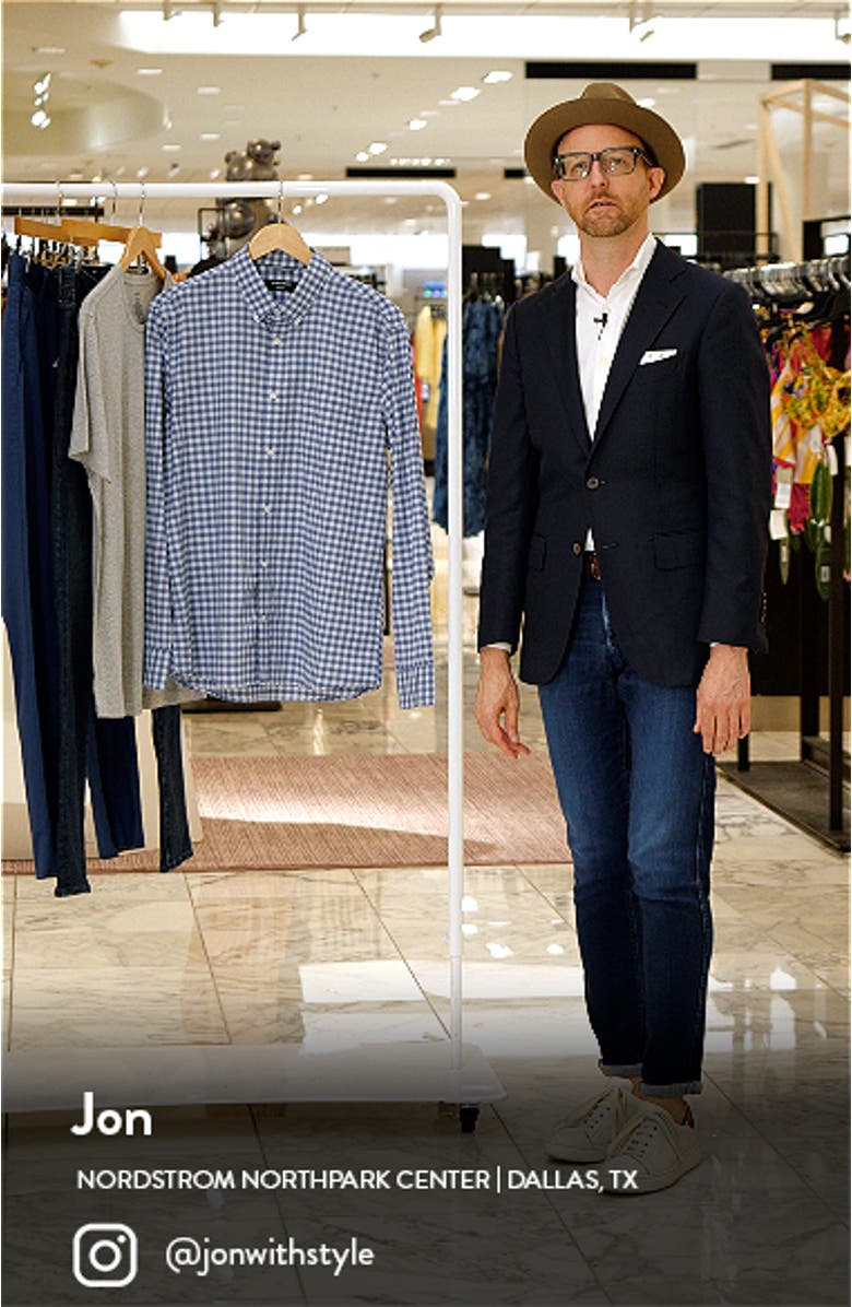 Trim Fit Plaid Stretch Cotton & Linen Button-Down Shirt, sales video thumbnail