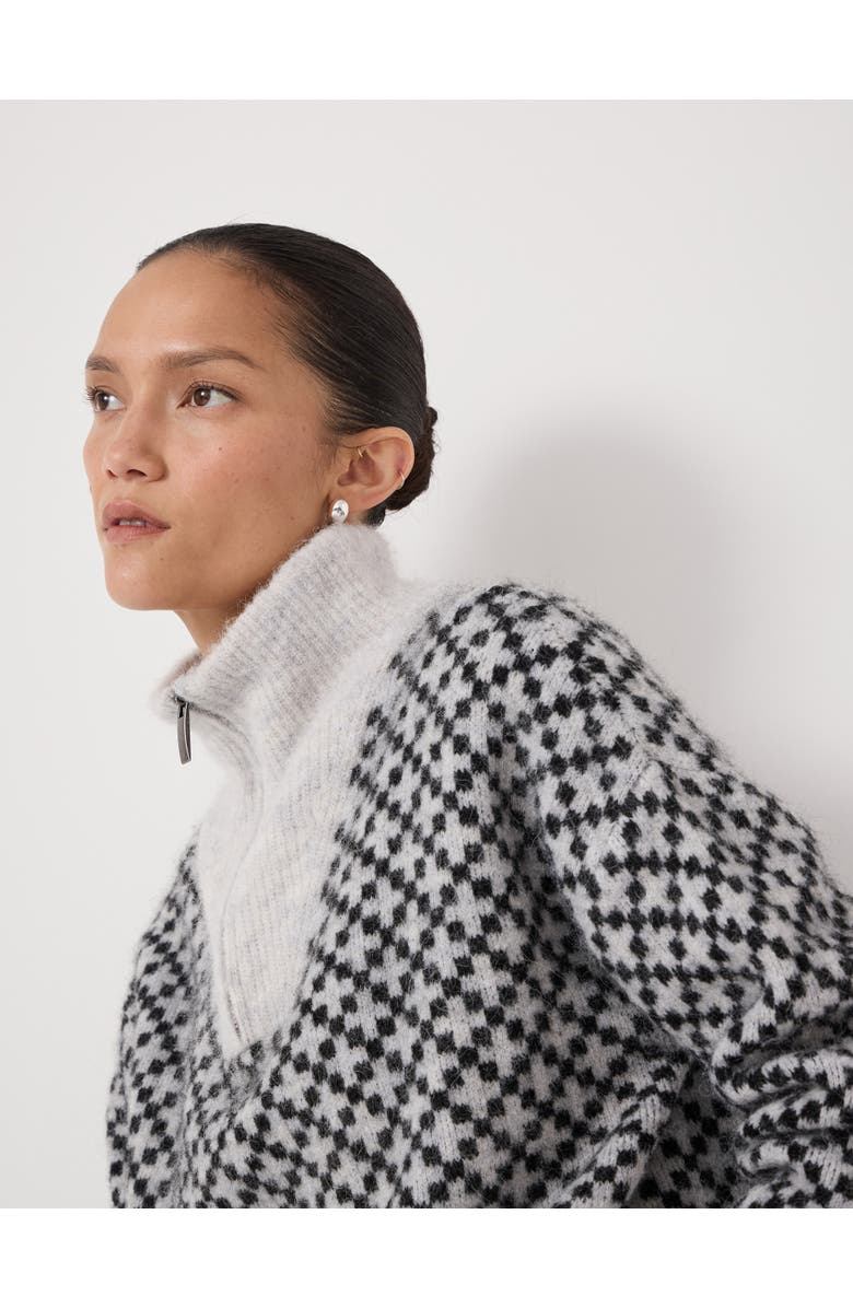 Hush Juno Quarter Zip Mono Jacquard Jumper, Alternate, color, Light Grey Marl