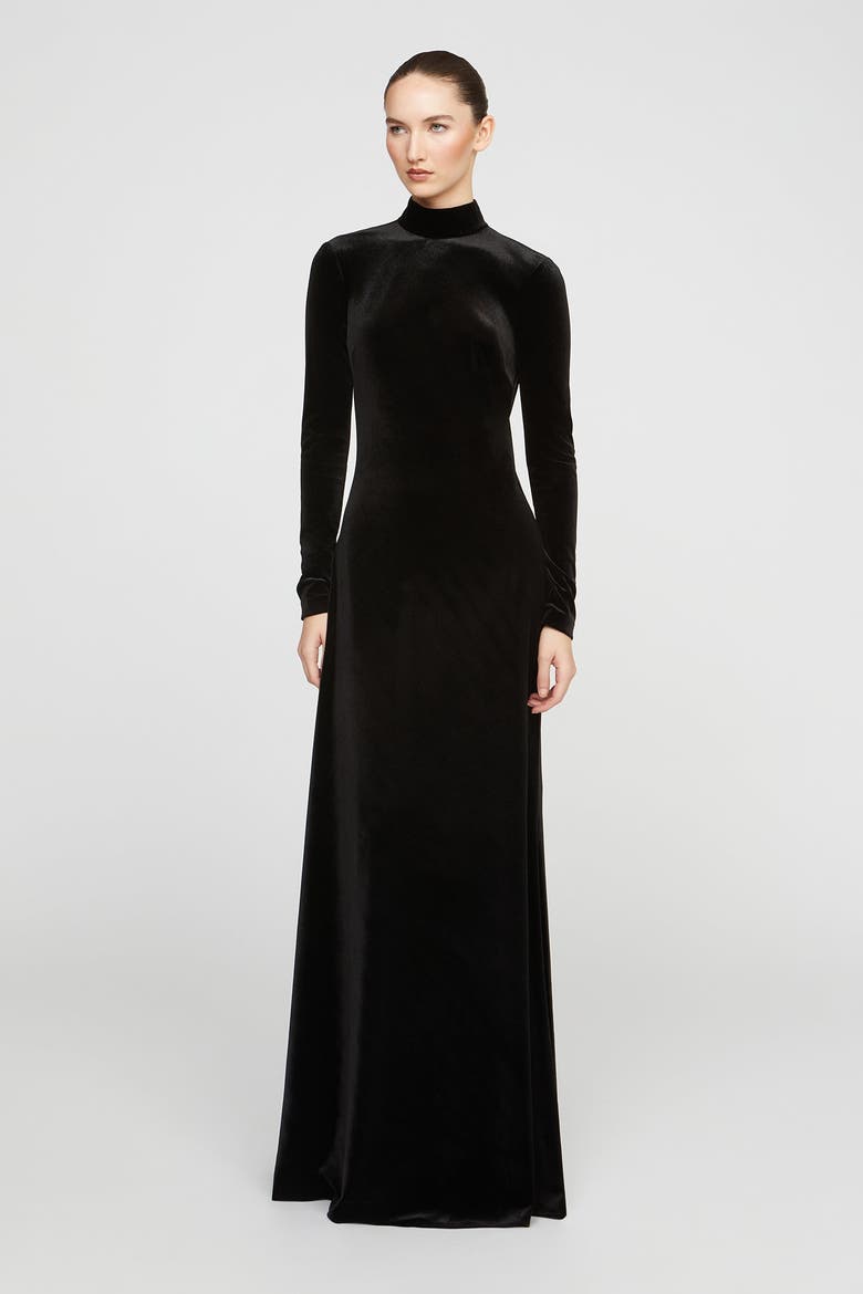 Kaia Velvet Gown, Alternate, color, Black