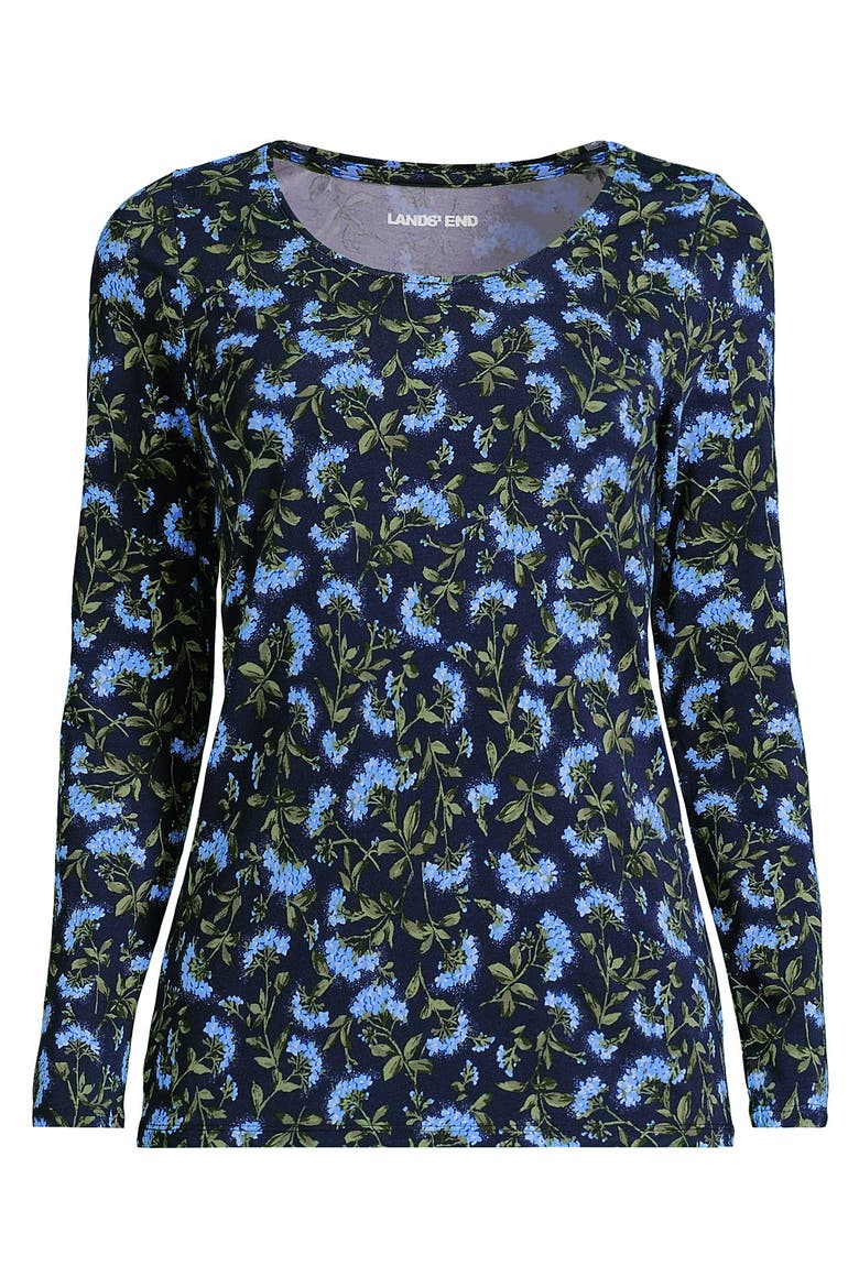 Plus Size Lightweight Jersey Skimming Long Sleeve Scoop Neck T-shirt, Alternate, color, Deep Sea/Blue Hydrangea