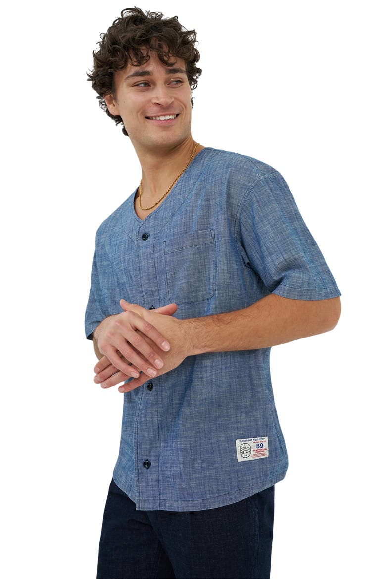 Chambray Button-Up Baseball Shirt, Alternate, color, LIGHT WASH CHAMBRAY