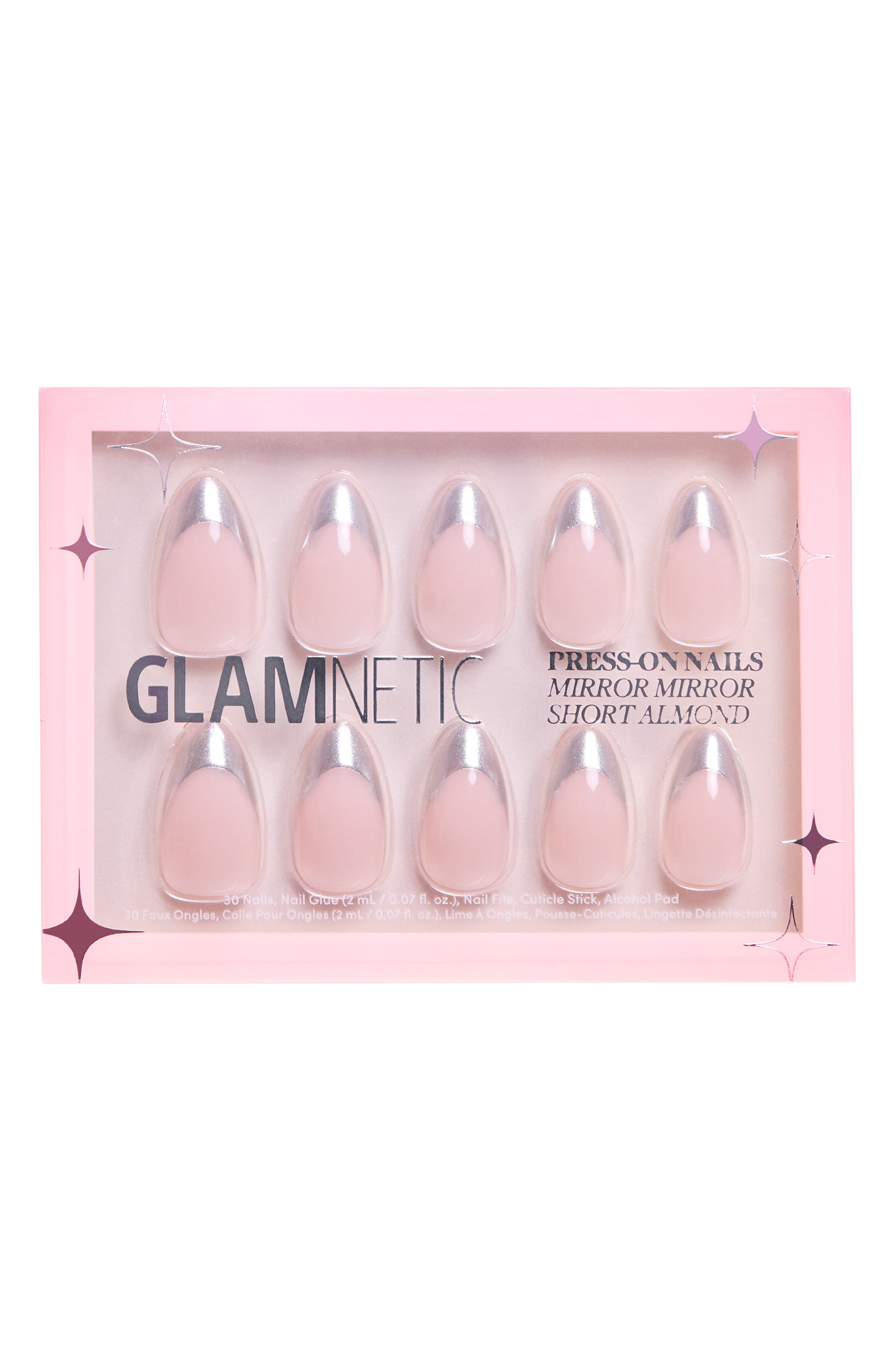 GLAMNETIC Short Almond Press-On Nails Set in Mirror Mirror 