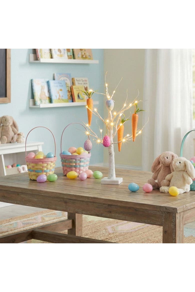 2-ft Pre-Lit Artificial Easter Egg and Carrots Ornament Twig Tree with 24 Warm White LED Lights, Alternate, color, White
