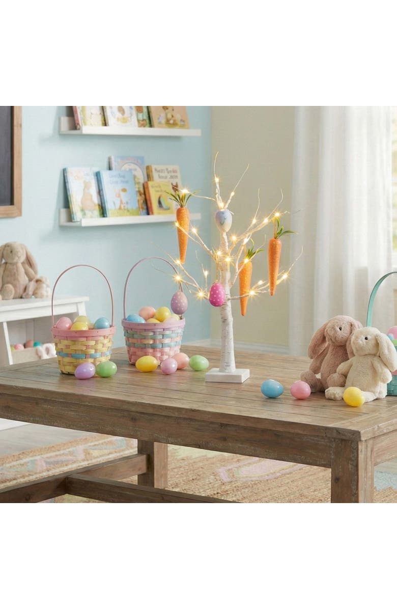 NEARLY NATURAL 2-ft Pre-Lit Artificial Easter Egg and Carrots Ornament Twig Tree with 24 Warm White LED Lights, Alternate, color, White