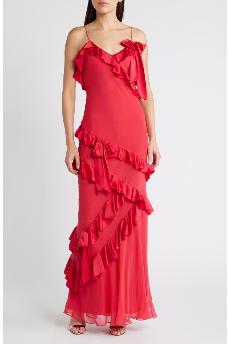Rialto Ruffle Silk Dress, Main, color, RED