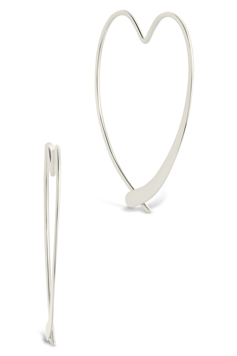 Rorie Heart Threader Hoop Earrings, Alternate, color, SILVER