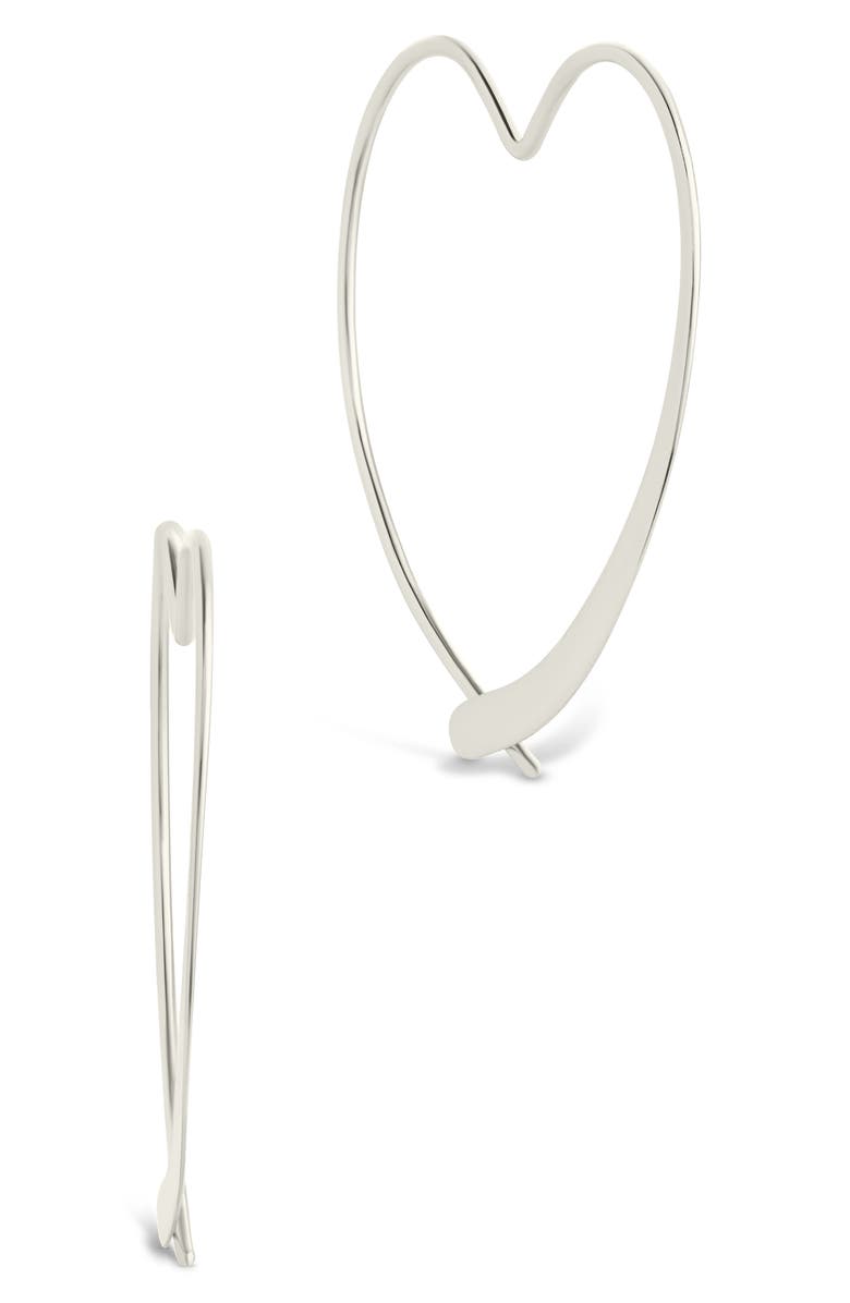 Sterling Forever Rorie Heart Threader Hoop Earrings, Alternate, color, Silver