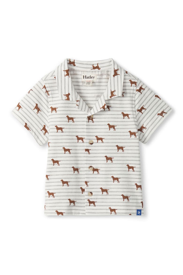 Kids' Little Pups Knit Cotton Camp Shirt, Main, color, NATURAL