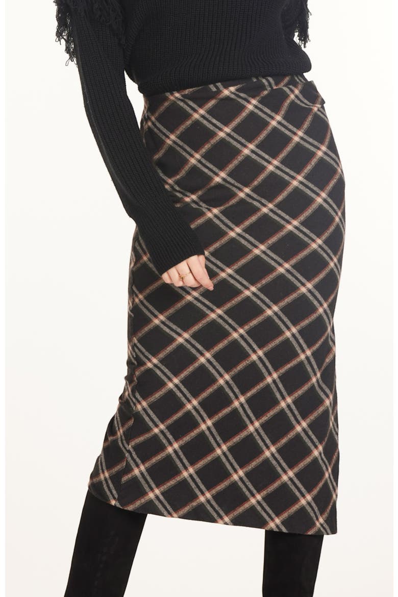 Colette Ruched Skirt, Main, color, Black Plaid