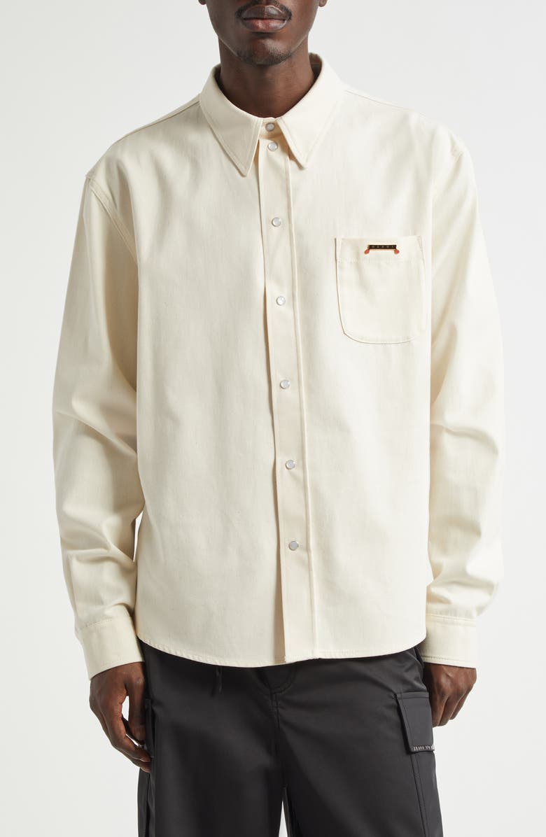 Marni Trunkaroo Plaque Embellished Denim Overshirt, Main, color, Bone