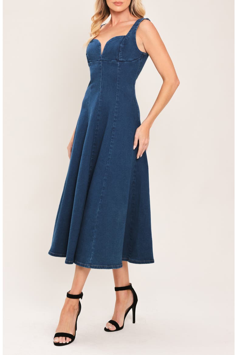Sleeveless Fit & Flare Denim Midi Dress, Alternate, color, MEDIUM INDIGO
