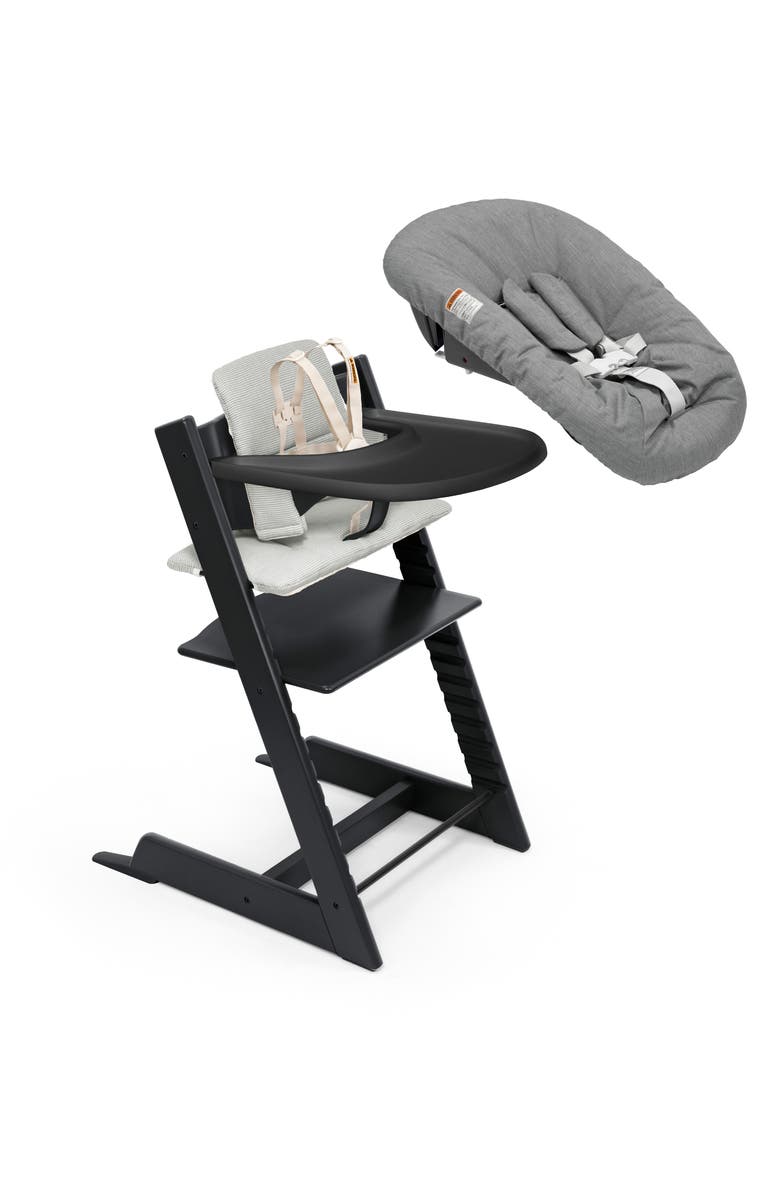 Stokke Tripp Trapp<sup>®</sup> Highchair², Cushion, Newborn Set & Stokke<sup>®</sup> Tray $597 Value, Main, color, Black