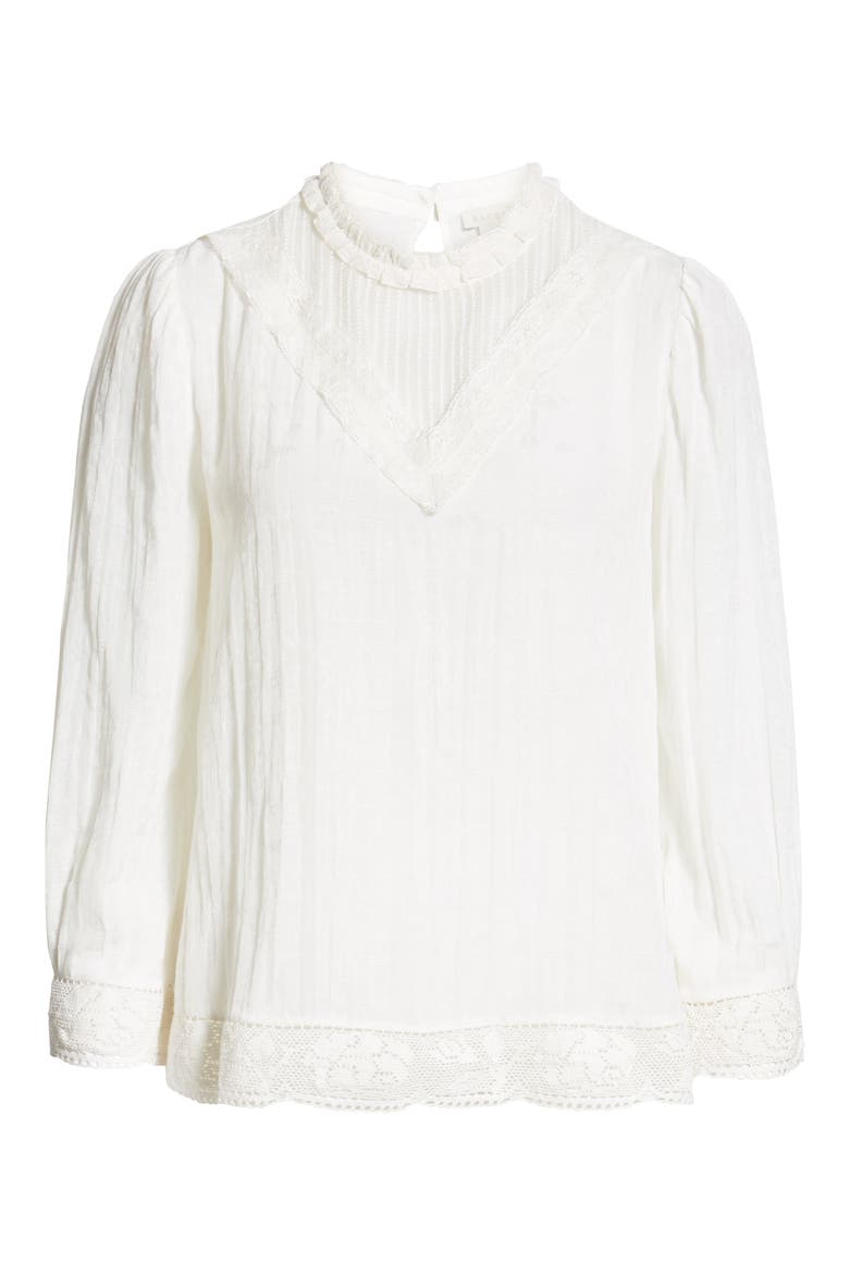 Lace Detail High Neck Top, Alternate, color, WHITE SNOW