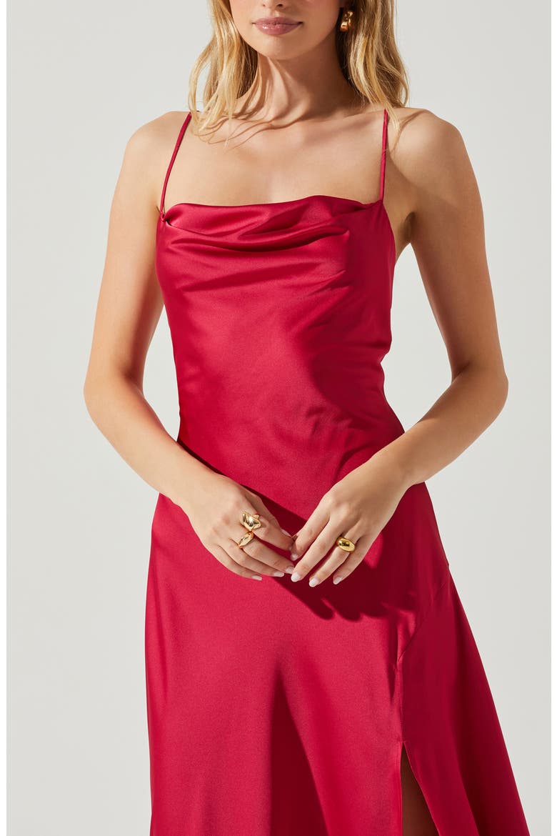 Gaia Cowl Neck Satin Dress, Alternate, color, BERRY