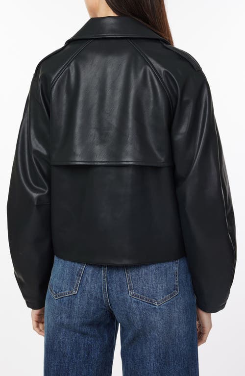 Habitual Faux Leather Crop Trench Coat In Black
