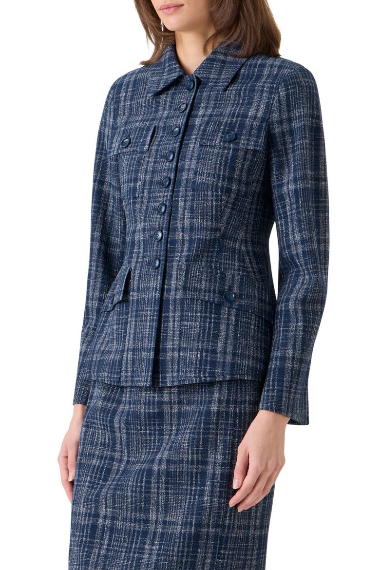 Delia Plaid Wool Blend Tweed Jacket, Alternate, color, NAVY-ECRU