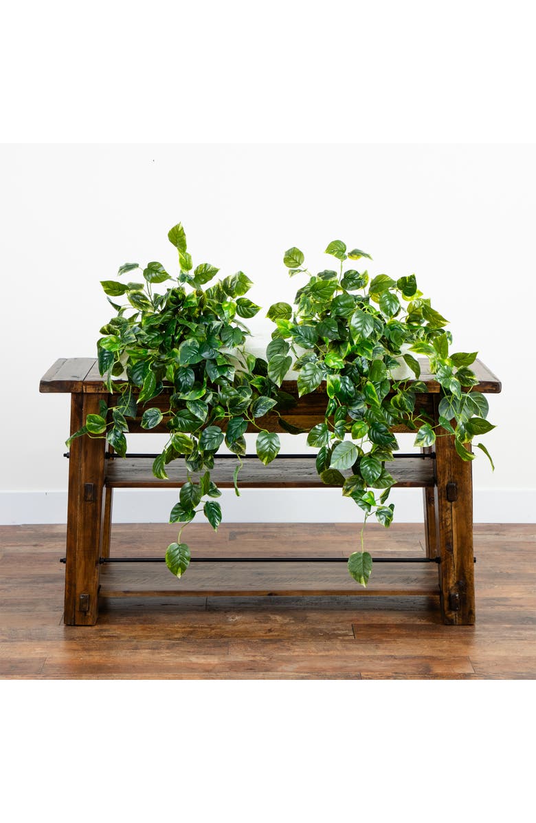 NEARLY NATURAL 36-in UV Resistant Artificial Pothos Hanging Plant (Indoor/Outdoor) - Set of 2, Alternate, color, Green