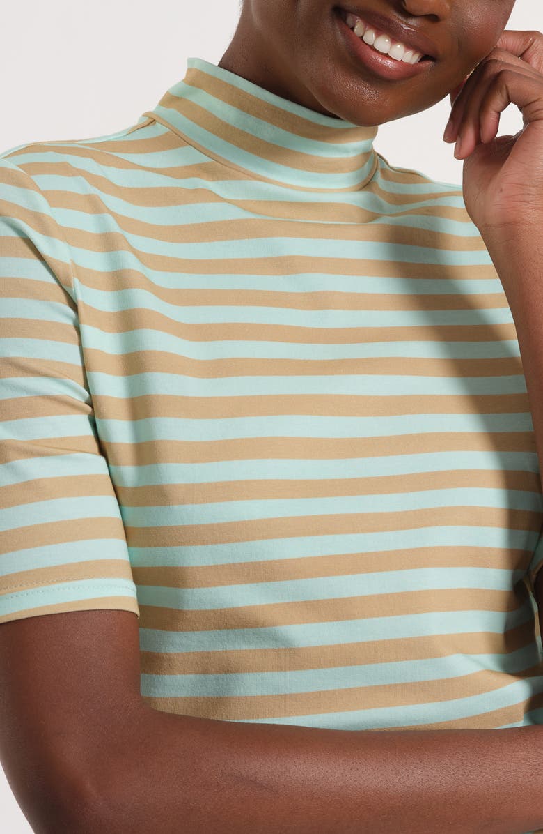 Isaac Mizrahi New York Print Mock Neck Top, Alternate, color, 