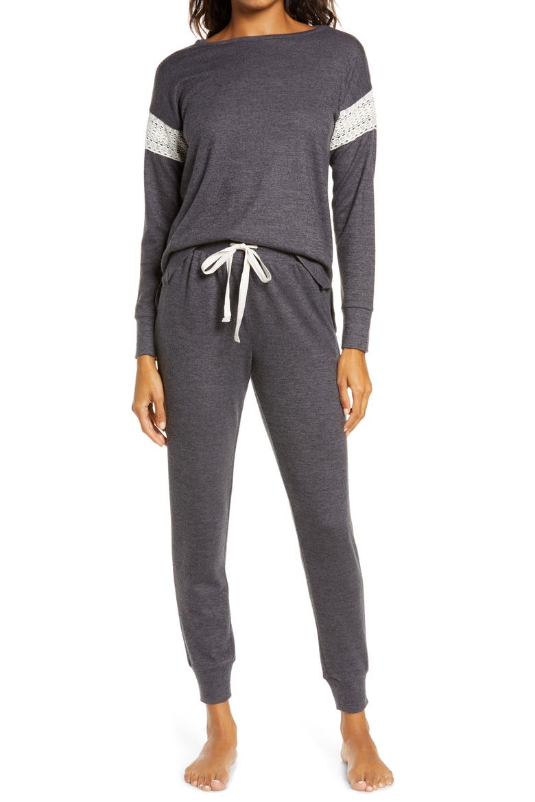 Alexandra Brushed Knit Pajamas, Alternate, color, DARK HEATHER GREY