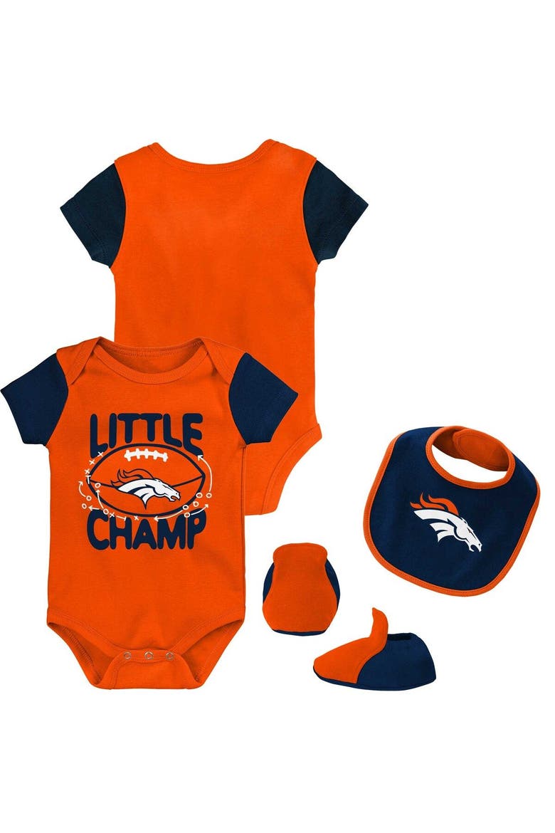 Newborn & Infant Orange/Navy Denver Broncos Little Champ Three-Piece Bodysuit Bib & Booties Set, Main, color, Orange