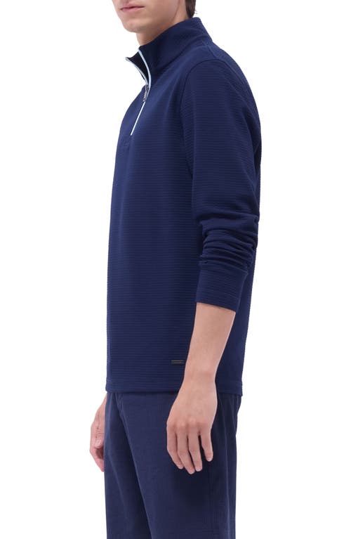 Bugatchi Waffle Knit Quarter Zip Performance Pullover In Navy