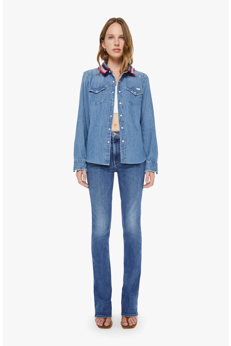 The Collar Club Denim Shirt Jacket with Removable Crochet Collar, Alternate, color, BROWNIE POINTS