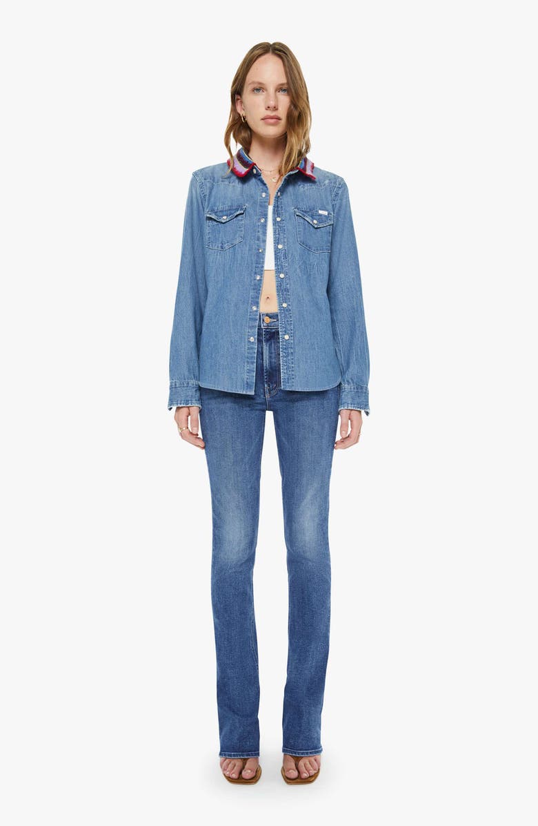 MOTHER The Collar Club Denim Shirt Jacket with Removable Crochet Collar, Alternate, color, Brownie Points