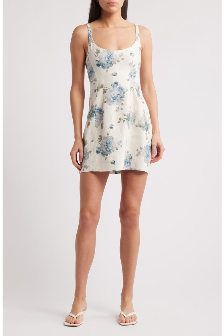 Sanne Floral Linen Minidress, Main, color, CECILE FLORAL - PALE BLUE