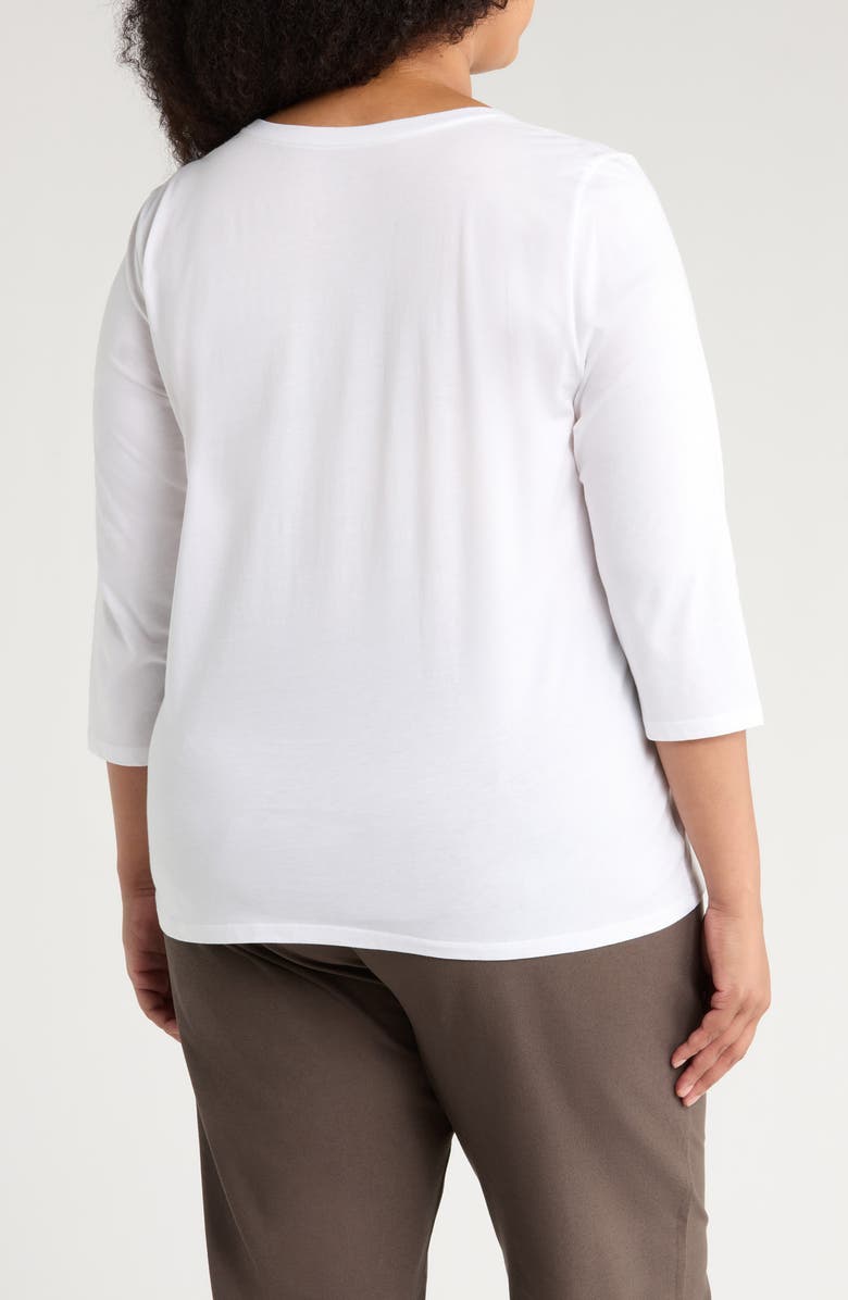Eileen Fisher Easy Three-Quarter Sleeve Organic Cotton Jersey Top, Alternate, color, White