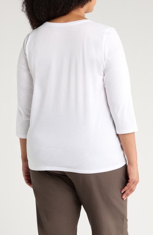 Eileen Fisher Easy Three-quarter Sleeve Organic Cotton Jersey Top In White