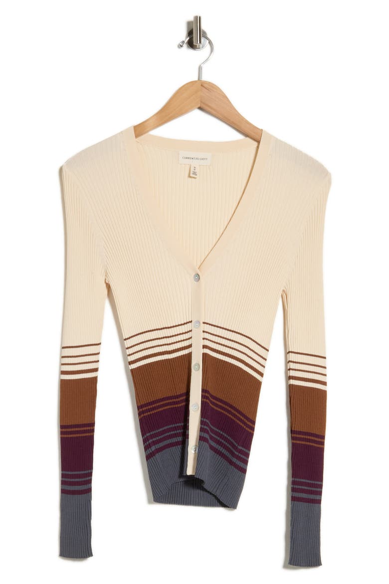 Striped V-Neck Cardigan, Alternate, color, IVORY STRIPE COMBO