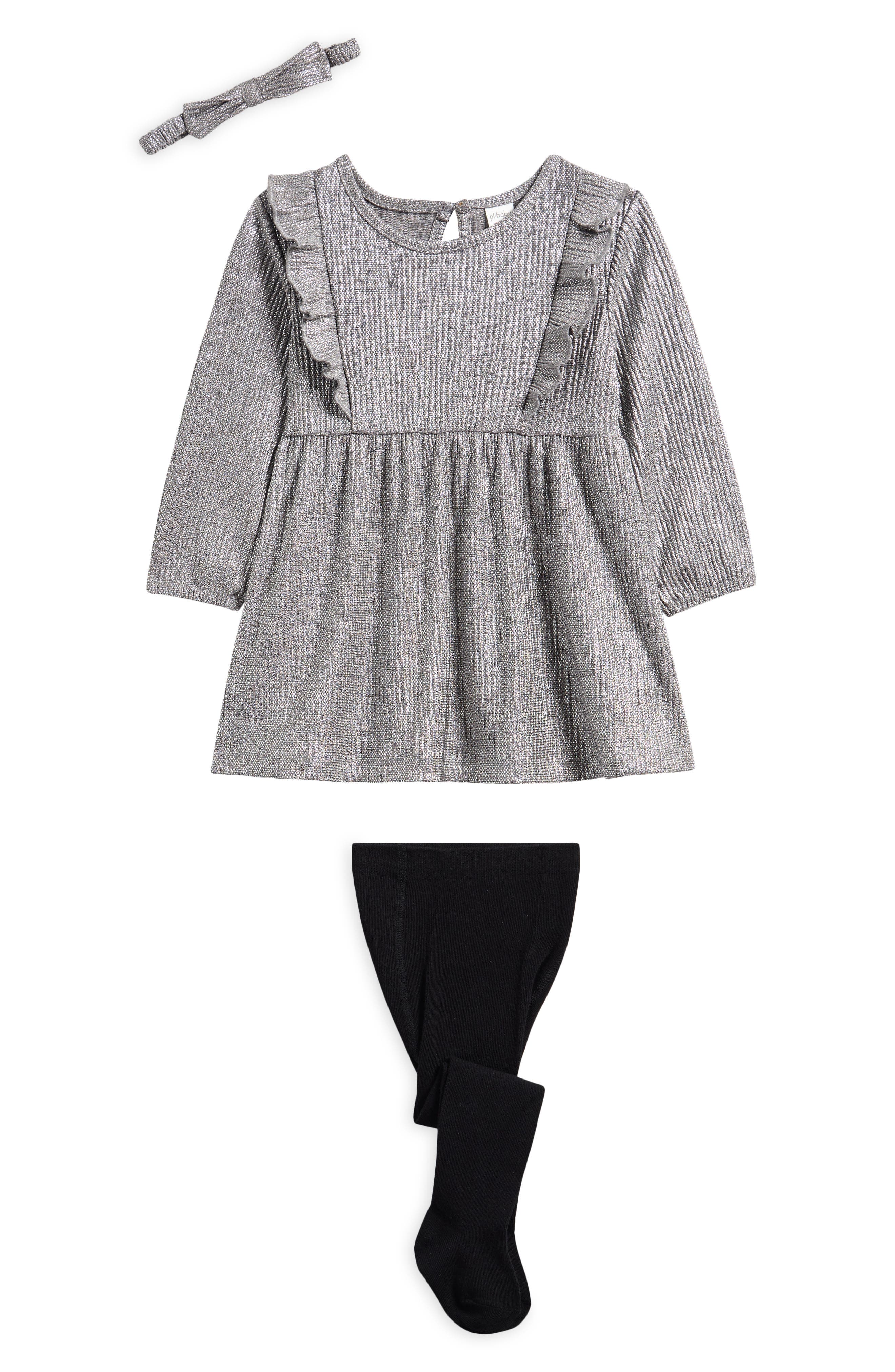 Metallic Dress, Tights & Headband Set