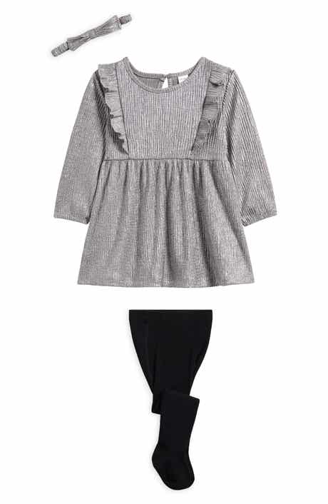Metallic Dress, Tights & Headband Set