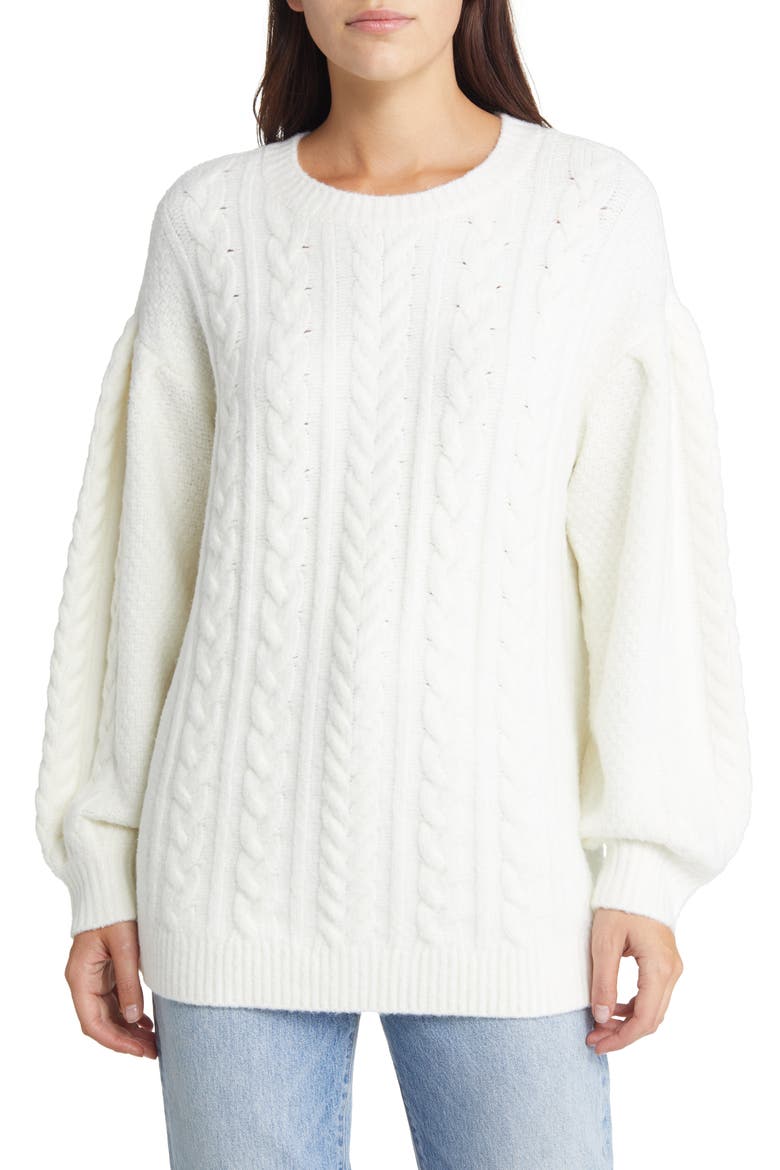 Cable Stitch Sweater, Main, color, IVORY
