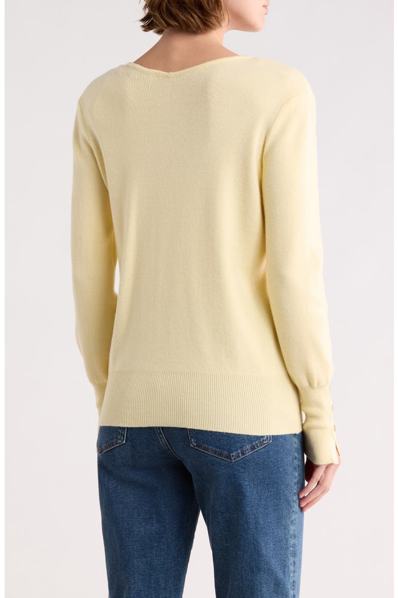 V-Neck Snap Cuff Sweater, Alternate, color, SUNNY GLADE