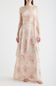 Lulus Amara Floral Print One-Shoulder Gown