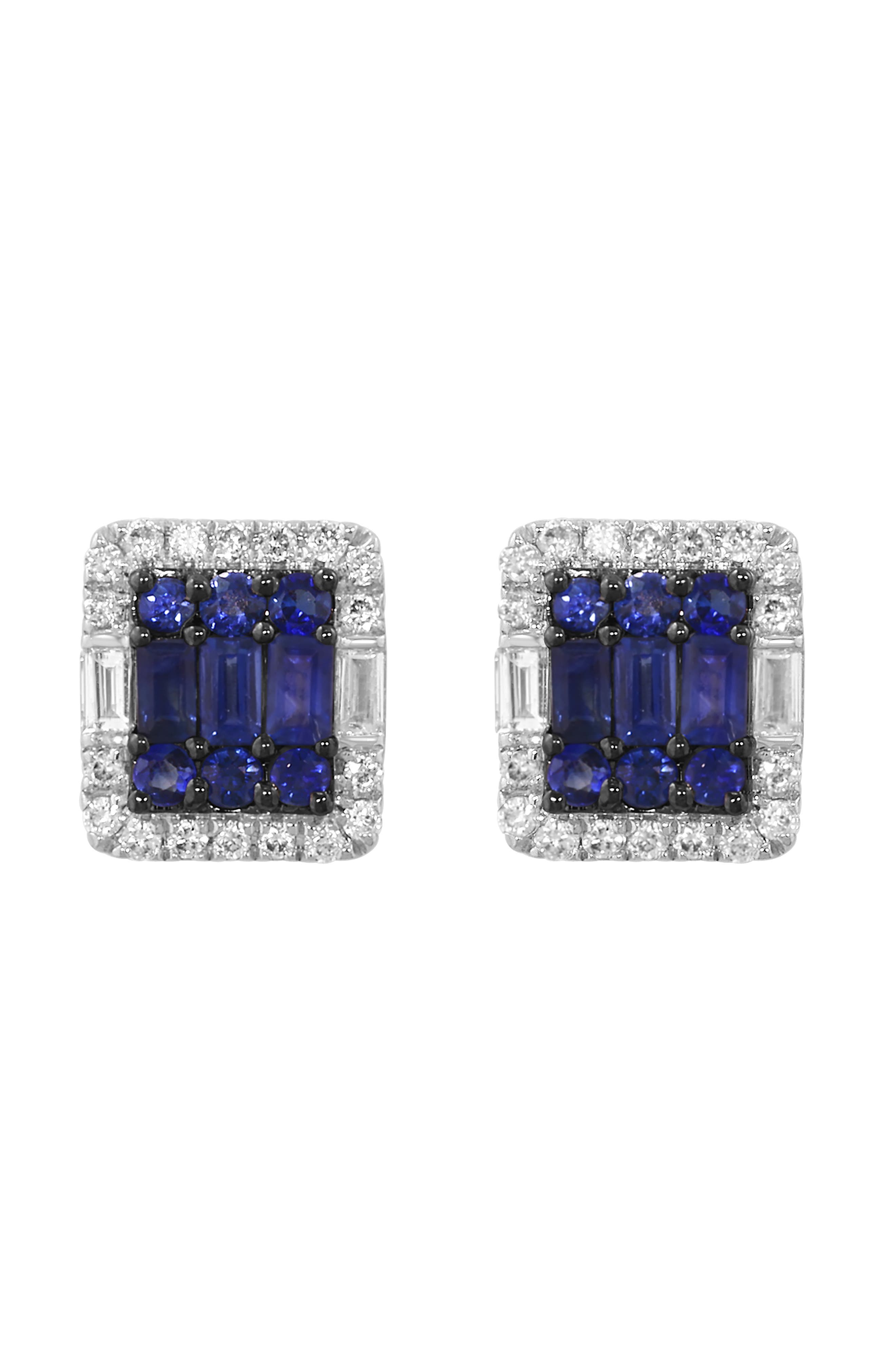 EFFY Sterling Silver Diamond Halo Sapphire Stud Earrings