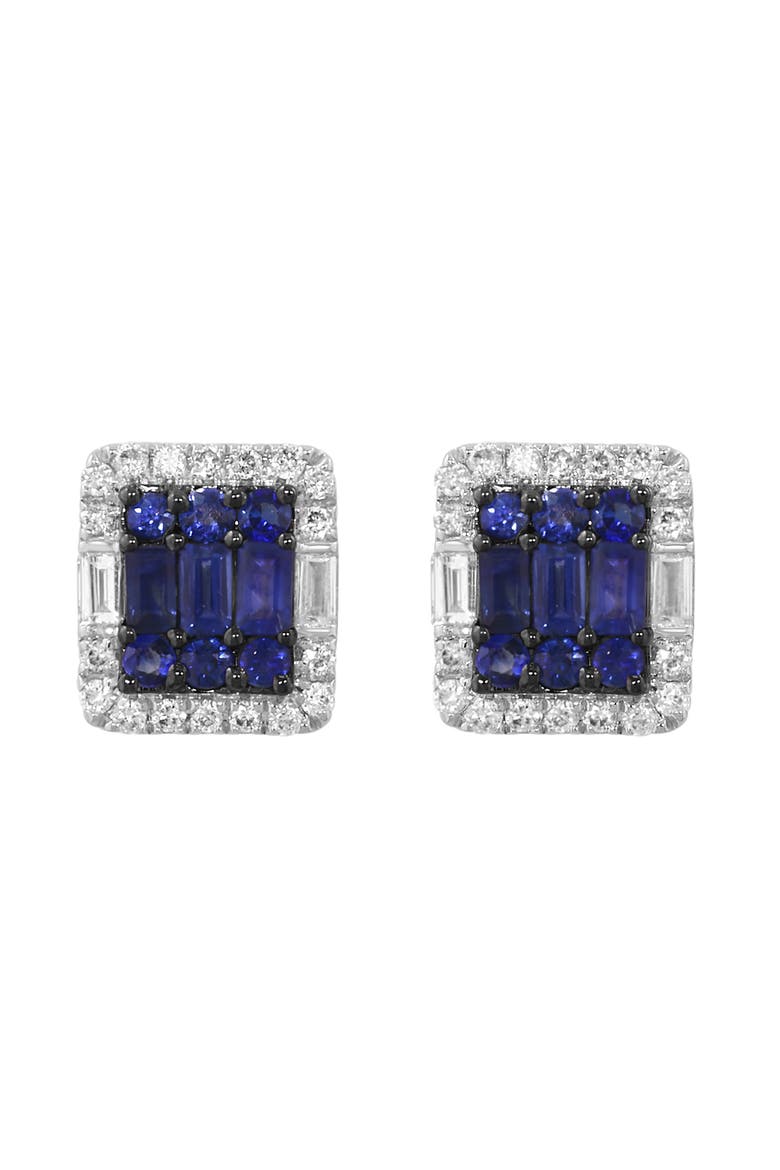 Sterling Silver Diamond Halo Sapphire Stud Earrings, Main, color, BLUE