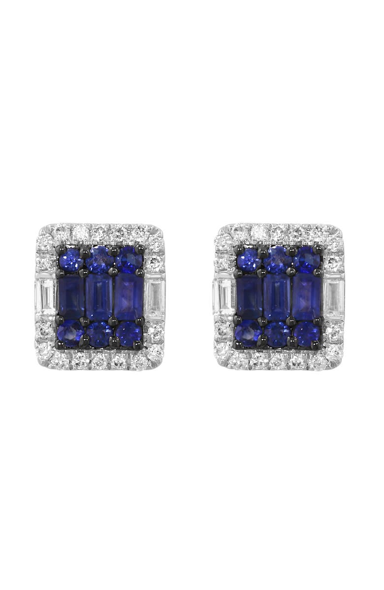 EFFY Sterling Silver Diamond Halo Sapphire Stud Earrings, Main, color, Blue