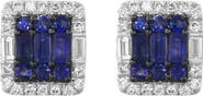 EFFY Sterling Silver Diamond Halo Sapphire Stud Earrings