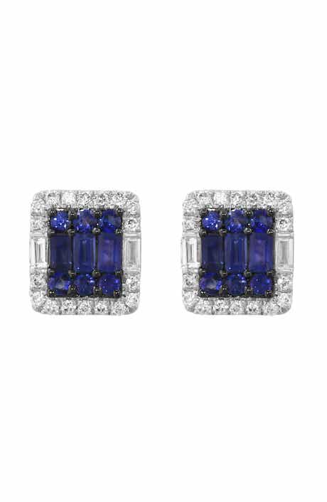 EFFY Sterling Silver Diamond Halo Sapphire Stud Earrings