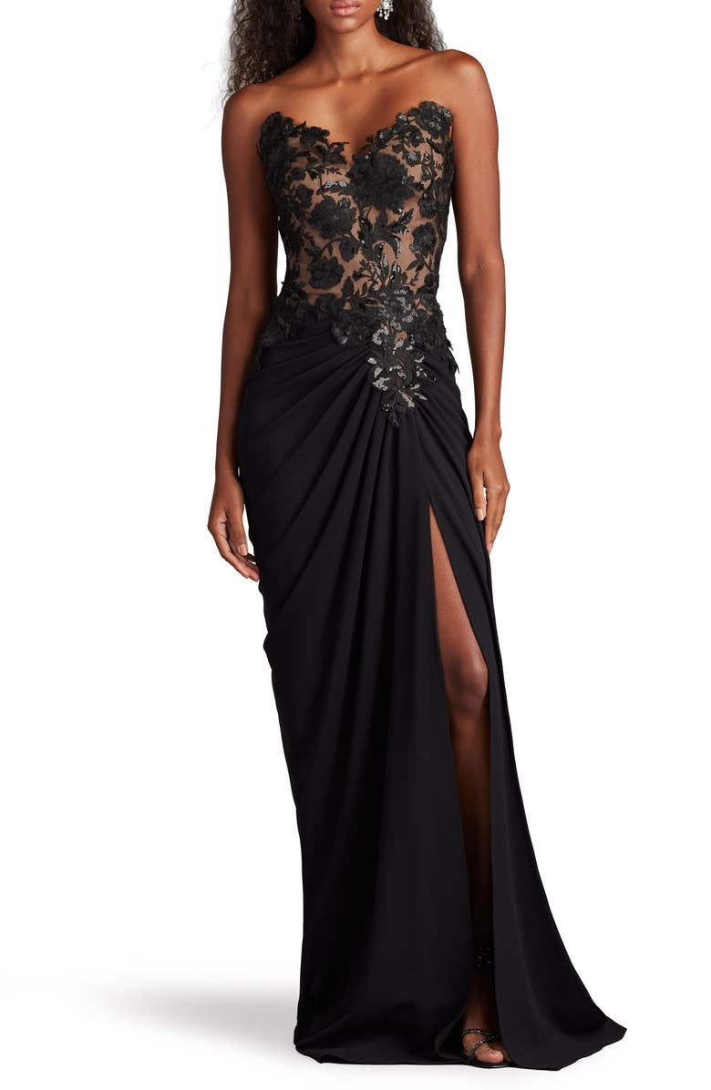 Tadashi Shoji Sequin Embroidered Strapless Gown, Main, color, 