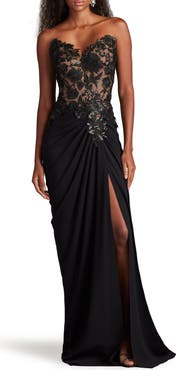 Tadashi Shoji Sequin Embroidered Strapless Gown